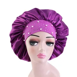 Beanies Beanie/Kafatası Kapakları Ly Satin Rhinestone Uyku Kapağı Kadın Saç Bakım Makyaj Kafa Bandı Kristal Baş Kapak Kapak Kaput Şapkası Geniş Kartal