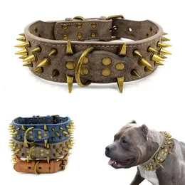 Dog Collars & Leashes Strong Collar For Large Cool Spikes Studded Leather Pet German Shepherd Mastiff Rottweiler BulldogDog