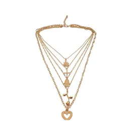 Pendant Necklaces Fashion Vintage Mtilayer Crystal Necklace Women Gold Color Beads Moon Star Horn Crescent Choker Jewelry Drop Deliv Otbl8