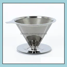 Coffee Tea Tools Cone Shaped Stainless Steel Dripper Double Layer Mesh Filter Basket Home Kitchen Tool Sn899 Drop Delivery Garden Dhdgl