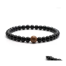 Perlenstrang Minimalistisches Obsidian-Armband für Männer 8 mm natürliches rundes Holz Buddha-Armband Yoga Meditation Schmuck Armband Psera Drop Dh3Uz