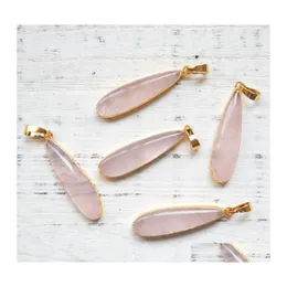 Hänge halsband rose kristallvatten droppform hänger rosa kvarts agates charm för örhänge halsband leverans smycken dhlgf