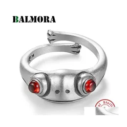 클러스터 반지 Balmora 100 925 Sier Garnet Frog Animal for 여자 소녀 빈티지 패션 오픈 링 보석 Anillos Valentines Day 선물 D Dhiqy