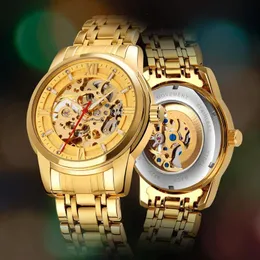 Zegarek zegarek skmei męski zegarek mechaniczna marka Waterproof Wathood Watches kwarc stal nierdzewna złota męska mens automatyczny zegar zegara na rękę