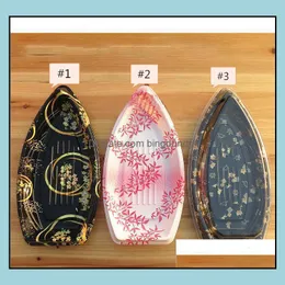 Engångstagning av containrar japansk båtstil klar plast sushi bortbox matförpackning servis container sn3415 droppe avdelad dhznf