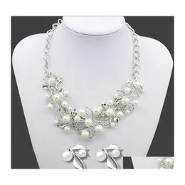 Earrings Necklace Fashion Western Leaf Type Pearl Jewelry Woman Sweater Crystal Rhinestone Chain Wedding Gift Drop Delivery Sets Otoeh