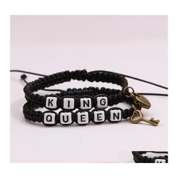 Charm Bracelets 2Pcs/Lot Her King And His Queen Couple For Women Men Vintage Key Lock Braided Rope Wrap Bangle Fashion Lovers Jewelr Ot5Xs