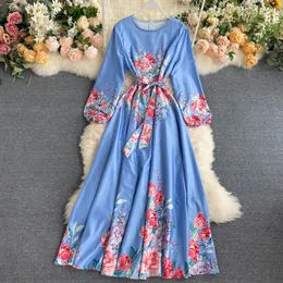 Casual Dresses Female 2023 Fashion Round Neck Long Sleeve Printed Holiday Dress Women Elegant Vestidos De Fiesta M907