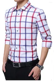남성용 캐주얼 셔츠 품질 좋은 남자 스프링 셔츠 슬림 한 딱딱한 꺼짐 롱 슬리브 코튼 드레스 버튼 camiseta masculina checkered