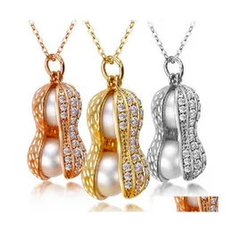 Anhänger Halsketten Mode Erdnuss Kristall Halskette Gefälschte Nachahmung Natürliche Perle Gold Silber Rose Kette Für Frauen Schmuck Geschenk Drop Deli Otqyi