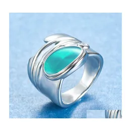 Кластерные кольца винтаж для женщин Большой зеленый синий циркон кольцо роскошные женщины -самец Sier Color Свадебная вечеринка мода Drop D DH2TE
