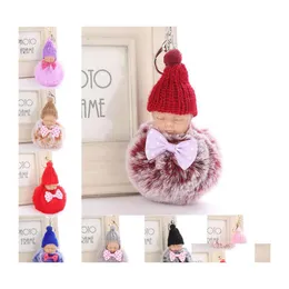 Nyckelringar Slee Doll med Bow Keychains Pompom Keyrings Plush Holder For Women Bag Car Pendant Accessories KeyFob DHS Drop Delivery Je Dhqeh