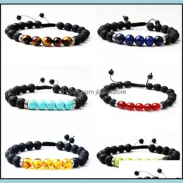 Perlenmode 8 mm natürlicher schwarzer Lavastein gewebtes türkisfarbenes Armband DIY Aromatherapie ätherisches Öl Diffusor Drop Lieferung Schmuck BR Ot7Zv