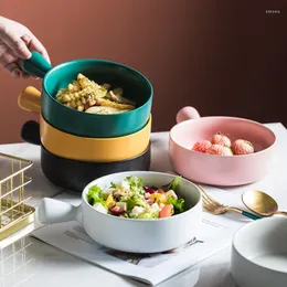 Miski nordycka ceramiczna miska sałatkowa z rączka śniadanie owoce solidny kolor deserowy zupa z makaronem mikrofalowa kuchenna zastawa stołowa