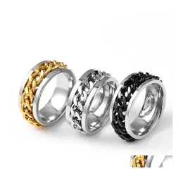 Bandringe 8mm Cool Black Spinner Kettenring für Männer Edelstahl Drehbare Links Punk Männliche Finger Frauen Modeschmuck in BK Dr Ot6Lw