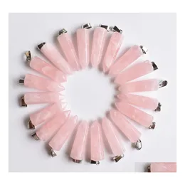 Arts And Crafts Natural Stone Pink Crystal Charms Pillar Rose Quartz Pendants For Jewelry Necklace Marking Drop Delivery Home Garden Dhow7