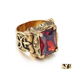 Cluster Ringe Herren Punk Ring Goldfarbe Gothic Edelstahl Grün Lila Klar Rot Stein Big Selling Größe 8 9 10 11 12 13 Drop De Dhbgb