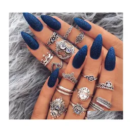 Band Ringen Mode-sieraden Oude Sier Knuckle Ring Set Kroon Bloem Edelsteen Stapelen Vintage 16 Stks/set Drop Levering Dhnh7