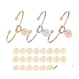 Braccialetti con ciondoli 26 lettere aperte Bracciale con polsino in filo regolabile Alfabeto con nodo a cuore Bracciale per donna Q348Fz Gioielli con consegna a goccia Dh0Zk