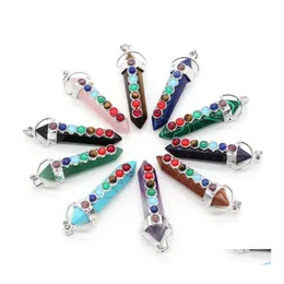 Konst och hantverk Hexagonal Prism chakra reiki healing pendums charms naturliga stenar opal lapis lazi rosa kristall h￤ngen f￶r m￤n kvinnor dhibb