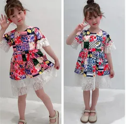 Girl Dresses Retail 2023 Summer Baby Girls Printed Mesh Dress Princess Elegant Compley 2-7t