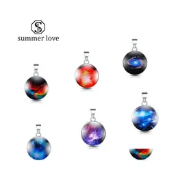 Charms Fantastic Galaxy Starry Glass Подвеска для женского ожерелья 6 Color Уникальная вселенная Sier Tail Deformy Drop Delivery Dhzue