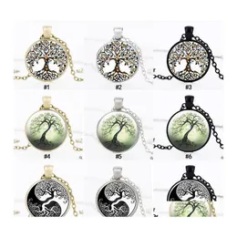 Подвесные ожерелья модные дерево жизни Time Time Gem Cabochon Glass Charm Sier Black Bronze Link Chain для женщин мужские ювелирные изделия Dro Otawl
