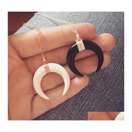 Pendant Necklaces Faux Ivory Bone Double Horn Moon For Women Crescent Shape Gold Chain Choker Fashion Jewelry Gift Drop Delivery Pend Otnr5