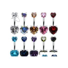 Navel Bell Button Rings Women Fashion 316 L Surgical Steel Double Gem Sexy Heart Belly Zircon Bar Ring Body Piercing Drop Delivery Dhvqv