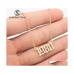 Pendant Necklaces Fashion Birth Year Jewelry On Neck Initial Letter Years Number Necklace Birthday Gift Charm Stainless Steel Women Dhxbv