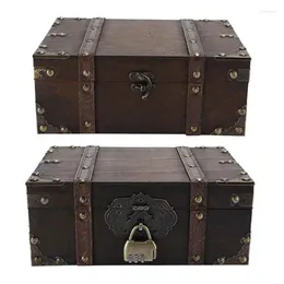 Pudełka do przechowywania y8ab drewniane pudełko duża pojemność vintage dekoracyjne skrzynie biżuterii skarbów