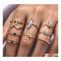 An￩is de banda Bohemian Jewelry Knuckle Ring Set Hollow Out Geom￩trico Hearts Incluste Diamante Rhinstone Empilhando 8pcs/Drop Drop Deli DH0TO