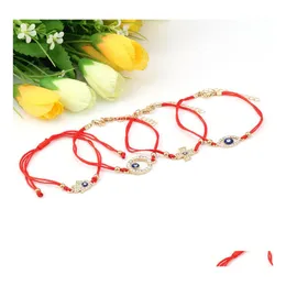 Charm Bracelets Turkish Blue Evil Eye Wrap For Women Crystal Fatima Hamsa Hand Cross Red String Rope Bangle Fashion Jewelry Drop Deli Otspj