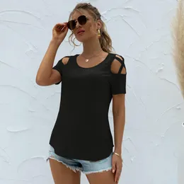 Damen T-Shirts 2023 Sommer Frauen Kleidung runden Hals kurzärmeligte Off-the-Shoulder-Bluse-T-Shirt Tops