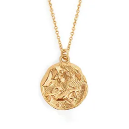 Chains Retro Minimalist Gold Color Constellations Necklace For Women Simple Engraved Portrait Long Chain Coin Pendant Alloy