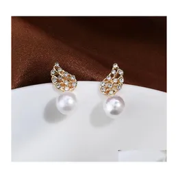 Stud Fashion Jewelry S925 Sier Post Earrings Hollowed Angle Wing Faux Pearl Drop Delivery Dhnio