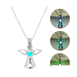 Pendant Necklaces Luxury Luminous Angel Wings Glow In The Dark Open Cage Locket Charm Chains For Women Men Fashion Jewelry Bk Drop D Ot2Ca