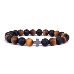 Strand Beaded Strand Matte Tiger Eye Hematit Bracelets dla mężczyzn Kobiety Naturalne lawowe rockowe bransoletki biżuteria Reiki Bransoletka Pulsera