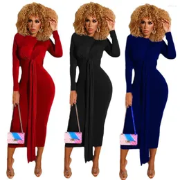 Casual Dresses Party Ladies Clothes With Belt Soild Sexy Velvet Maxi Long Sleeve Elegant Midi Mujer Mommy And Me Dress Female Autumn Winter