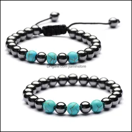 Beaded Mticolor Yoga Handmade Weave Black 8Mm Beads Hematite Bracelet Jewelry Men Women Turquoise Natural Stones Bracelets Drop Deliv Otzcn