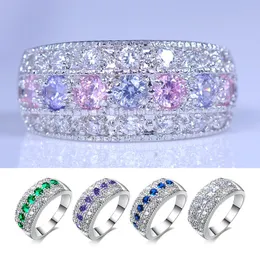 Wedding Rings Bohemian Princess Pink Purple Green Blue White Ring Crystal Zircon Stone Silver Color Engagement For Women