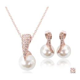 Brincos J￳ias de casamento de moda de colar Conjunto de casamentos para mulheres Cristal Big Faux Simated Pearl Pingente Drop noivado de noiva Entrega de presentes OTUXT