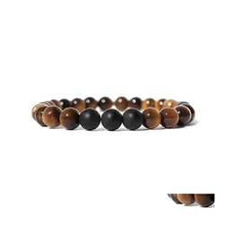Charme Armbänder Naturstein für Frauen Männer Handgemachte 8mm Yoga Perlen Armreif Schwarz Matt Achat Tiger Armband Modeschmuck B574S F Dhkma