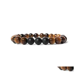 Charm Bilezikler Kadınlar İçin Doğal Taş Erkekler El Yapımı 8mm Yoga Boncuklar Siyah Mat Agate Tiger Bilezik Moda Takı B574S F DHKMA