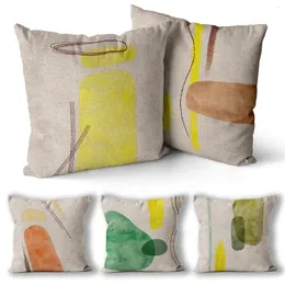 Pillow Nordic Style Cover Green Yellow Orange Linen Throw Pillowcase Home Decor 45 40 Abstract Decoration