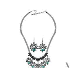 Brincos Colar de colar de colar de instru￧￣o Turquoise Vintage Conjuntos de brindes para mulheres pendentes de coruja de joalheria Derrugada Droga de candelabro OT0wa