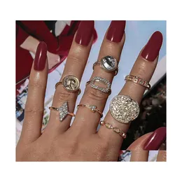 Cluster Rings Bohemian Gold Virgin Mary Round Kunckle Midi Ring Set For Women Crystal Geometric Jewelry Anillo Drop Delivery Dhwge