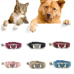 Dog Collars Charm Heart and Bell Cat Collar Safety Elastic Justerbar med mjukt sammetmaterial 5 färger Petprodukt liten