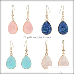 Dangle żyrandol moda Waterdrop Druzy Drusy Kolczyki złota geometria geometria faux naturalna żywica dla kobiet biżuteria upuszcza Otkqj