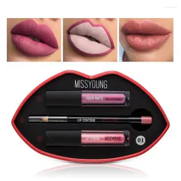 Brillant à lèvres 2 en 1 Liner et Set Pealescent Glaze Long Lasting Lipstick Pen Liquid Rich Pigment Makeup